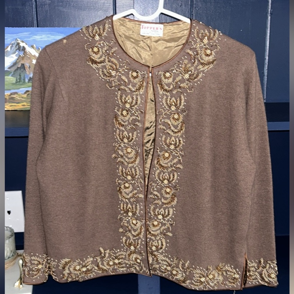 VINTAGE beaded, brown Topper’s sweater